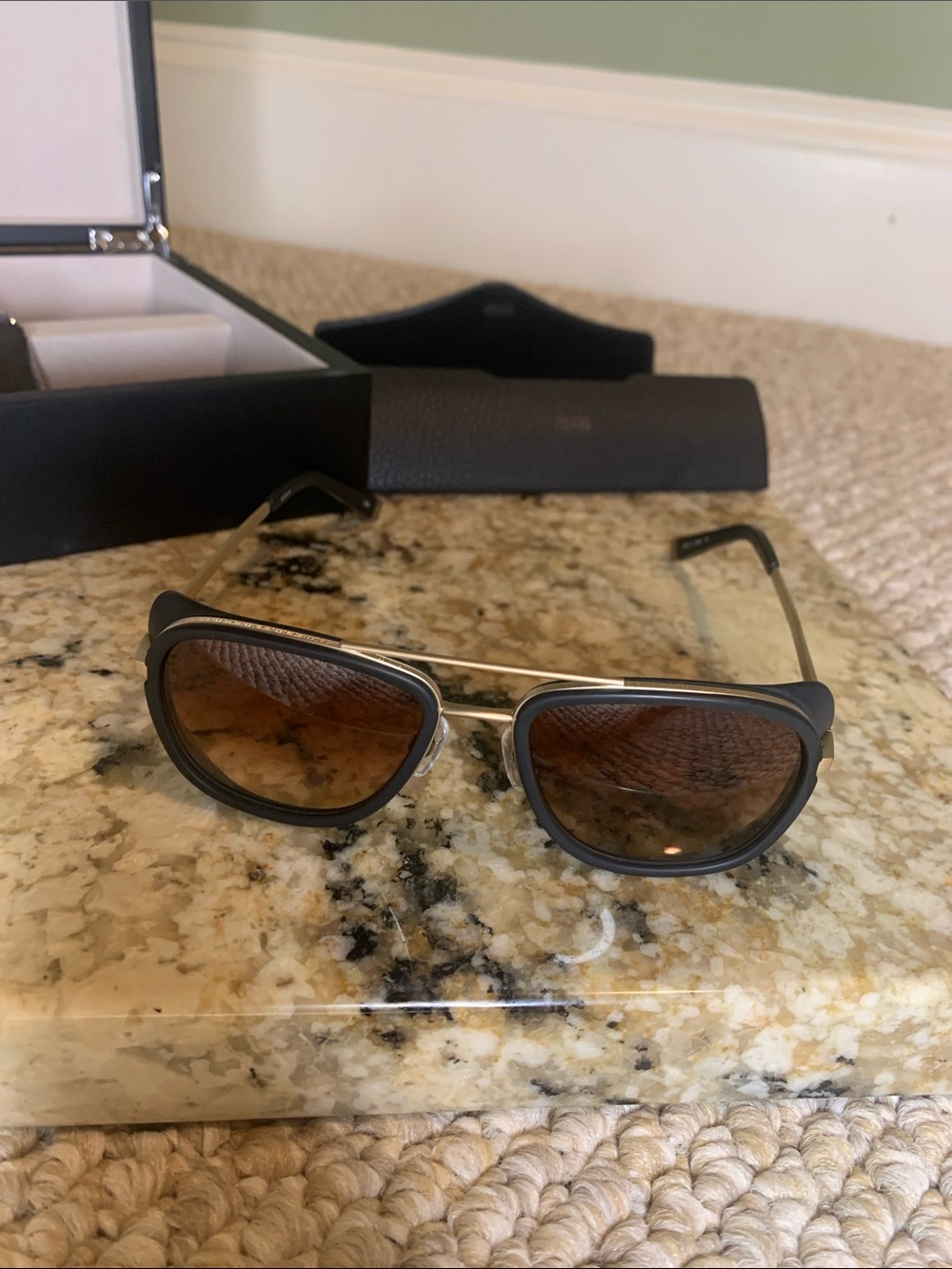 Matsuda M3023 Unisex Matte Black and Gold Sunglasses